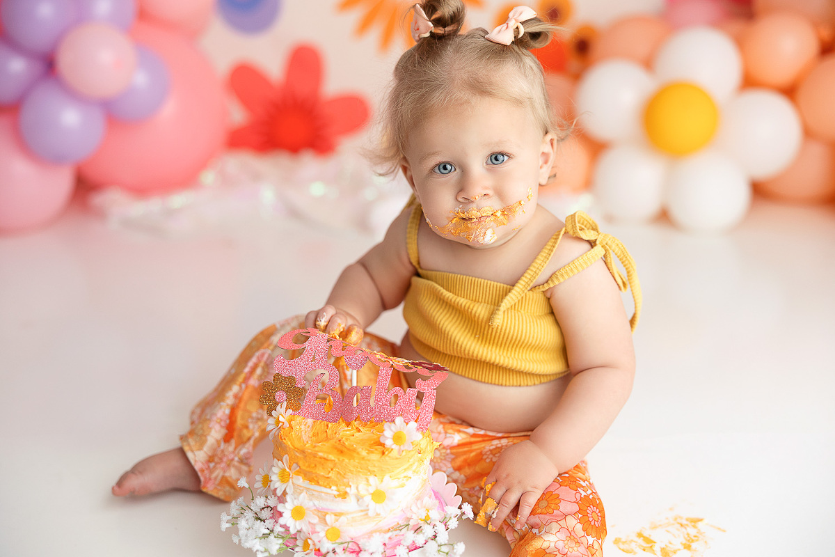 One Groovy Cake Smash Session Retro 70s kansas city photography