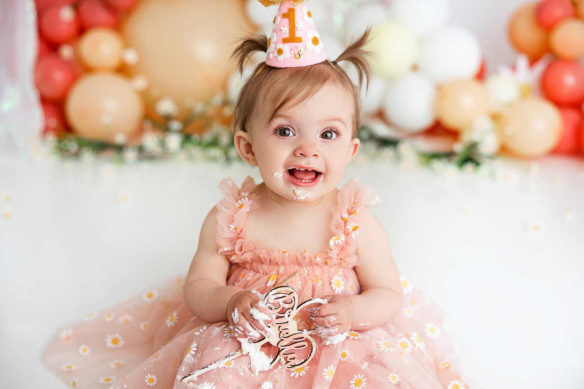 Kansas City Cake Smash Photographer First Birthday Groovy flower power